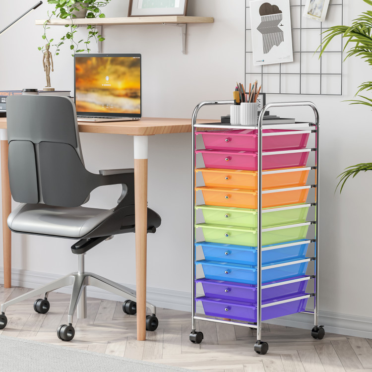 10 Drawer Rolling Storage Cart Organizer with 4 Universal Casters-Color - Gallery View 2 of 11